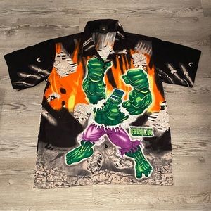 2002 Marvel The Incredible Hulk Button Up Short Sleeve Shirt Men’s Size Medium